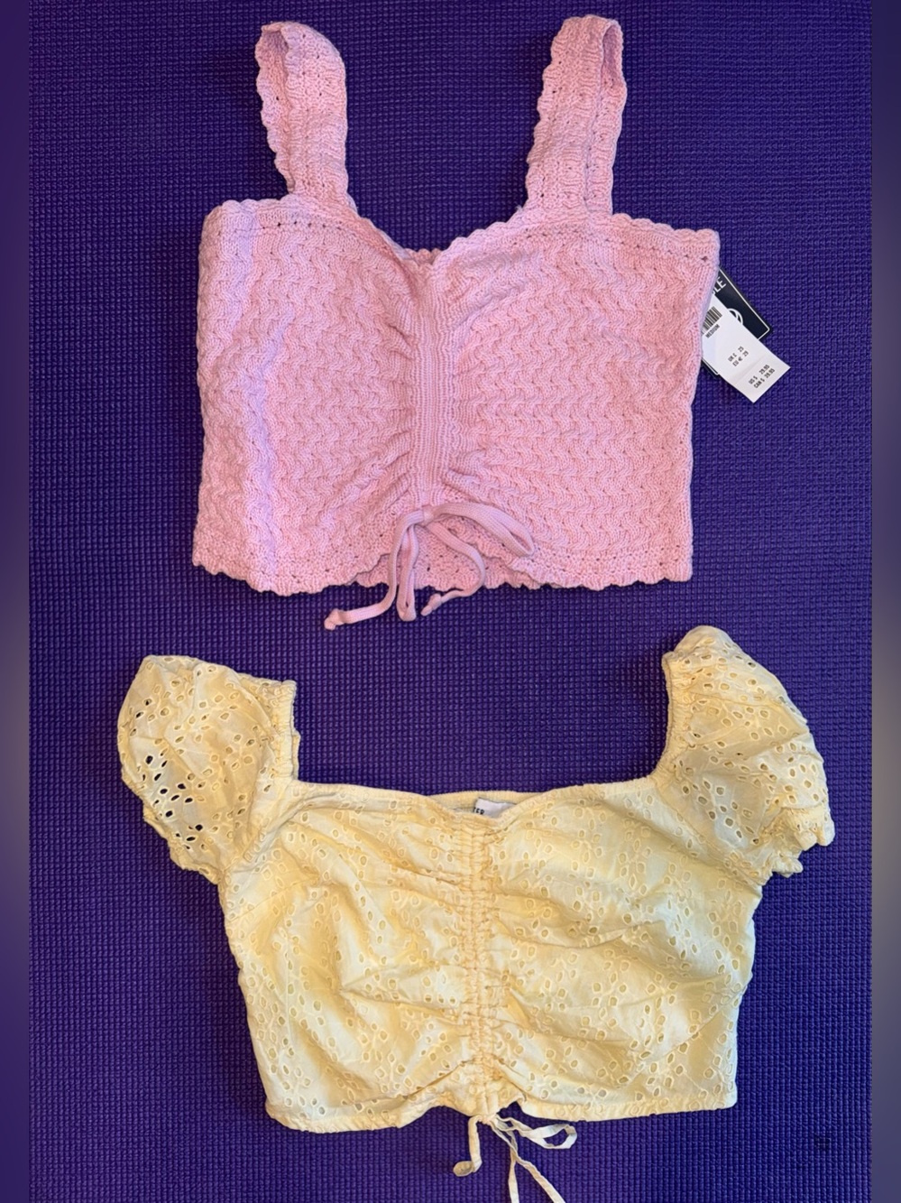 Hollister: Pink Crochet Crop Top & Yellow-Eyelet Crop Top Duo